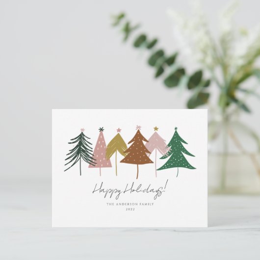 Minimale feestelijke kerstbomen feestdagenkaart (Staand voorkant)