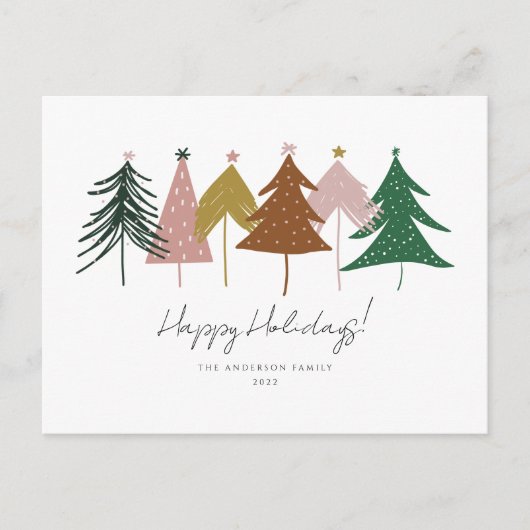 Minimale feestelijke kerstbomen feestdagenkaart (Voorkant)