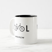 Minimale fiets met fietscyclus voor kool tweekleurige koffiemok (Voorkant links)