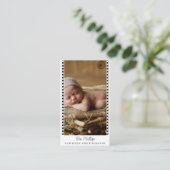 Minimale filmstrip pasgeboren fotografie visitekaartje (Staand voorkant)