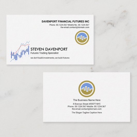 Minimale financiële adviseur voor effectenbeurzen visitekaartje (Voorkant / Achterkant)