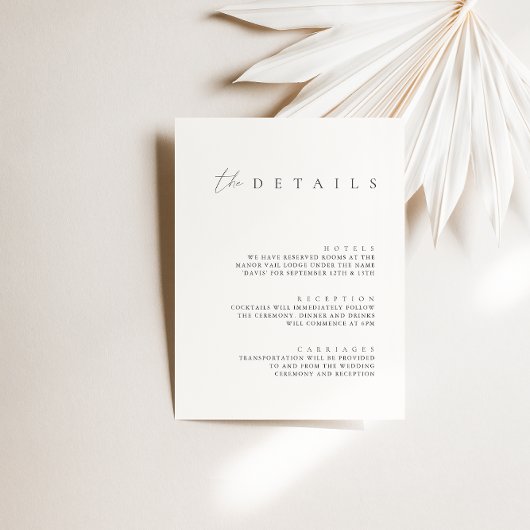 Minimale fiory Wedding Details Enclosure Card Kaart