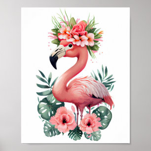 minimale flamingo waterverf art poster
