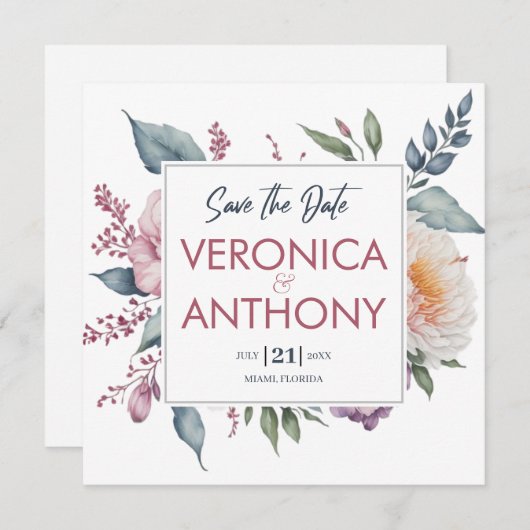 Minimale Floral bespaart de datum van QR-code brui Kaart (Voorkant / Achterkant)