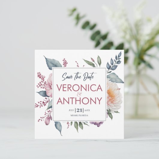 Minimale Floral bespaart de datum van QR-code brui Kaart (Staand voorkant)