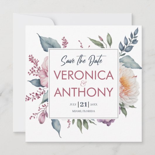 Minimale Floral bespaart de datum van QR-code brui Kaart (Voorkant)