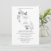 Minimale Floral Black & White Wedding Kaart (Staand voorkant)