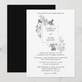 Minimale Floral Black & White Wedding Kaart