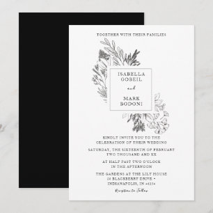 Minimale Floral Black & White Wedding Kaart