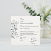 Minimale Floral Botanica Navy Blue op witte bruilo Menu (Staand voorkant)