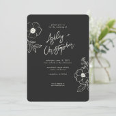 Minimale Floral Botanical Black Noir bruiloft Kaart (Staand voorkant)