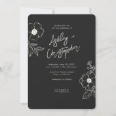 Minimale Floral Botanical Black Noir bruiloft Kaart (Voorkant)