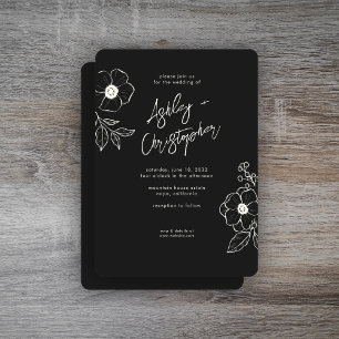 Minimale Floral Botanical Black Noir bruiloft Kaart