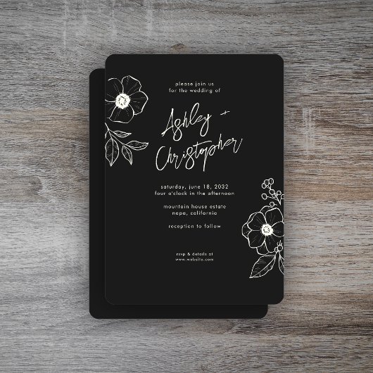 Minimale Floral Botanical Black Noir bruiloft Kaart