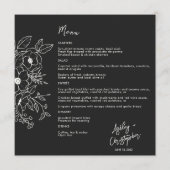 Minimale Floral Botanical Black Noir bruiloft Menu (Voorkant)
