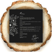 Minimale Floral Botanical Black Noir bruiloft Menu