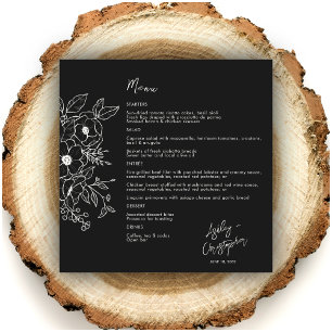 Minimale Floral Botanical Black Noir bruiloft Menu