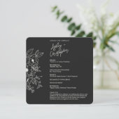 Minimale Floral Botanical Black Noir bruiloft Programmakaart (Staand voorkant)