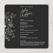 Minimale Floral Botanical Black Noir bruiloft Programmakaart (Voorkant)
