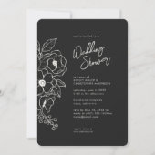 Minimale Floral Botanical Black Noir Trouwdouche Kaart (Voorkant)