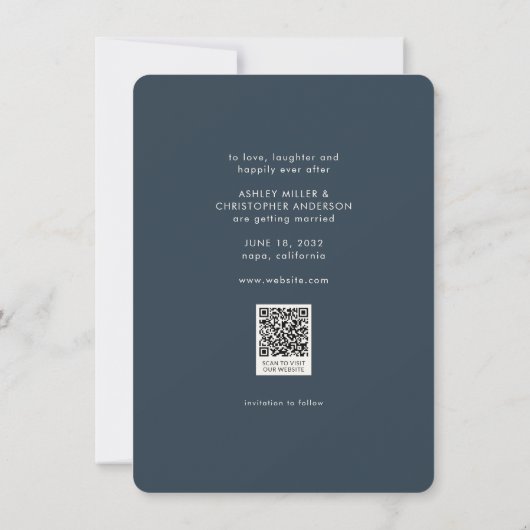 Minimale Floral Botanische Marine Blauw Foto Bruil Save The Date (Achterkant)