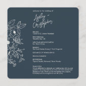 Minimale Floral Botanische Marine Blauwe Bruiloft Programmakaart (Voorkant)