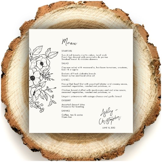 Minimale Floral Botanische Melk Wit Bruiloft Menu