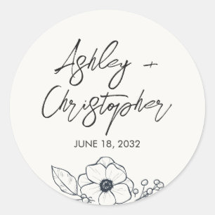 Minimale Floral Botanische Melk Wit Bruiloft Ronde Sticker