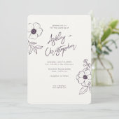 Minimale Floral Botanische Paarse foto bruiloft Kaart (Staand voorkant)