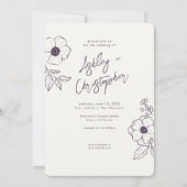 Minimale Floral Botanische Paarse foto bruiloft Kaart (Voorkant)