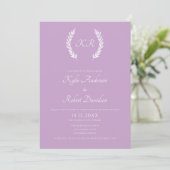Minimale Floral Elegant Monogram Lavendel Bruiloft Kaart (Staand voorkant)