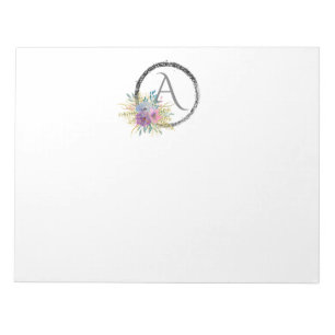 *~* Minimale Floral Glitter Monogram Initiaal Girl Notitieblok