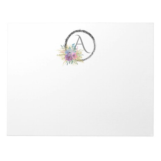 *~* Minimale Floral Glitter Monogram Initiaal Girl Notitieblok (Voorkant)