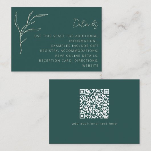 Minimale Floral Green Wedding Details QR Code Informatiekaartje (Voorkant / Achterkant)
