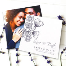 Minimale Floral Lavender sparen de Datum Fotokaart