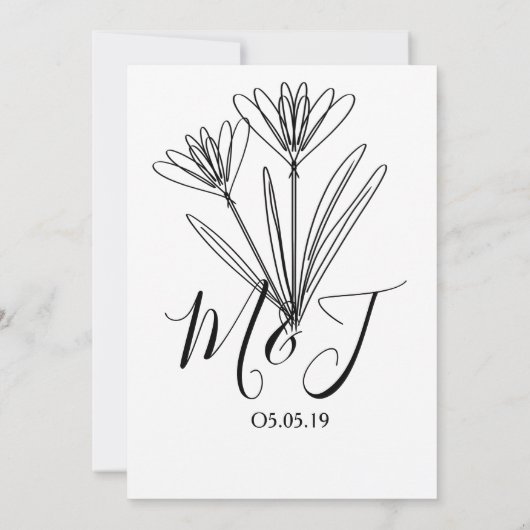 Minimale Floral Line Art Botany Wedding Kaart (Achterkant)