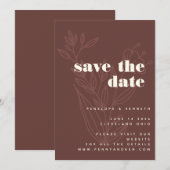 Minimale Floral Line Art Warm Rustic Wedding Save The Date (Voorkant / Achterkant)