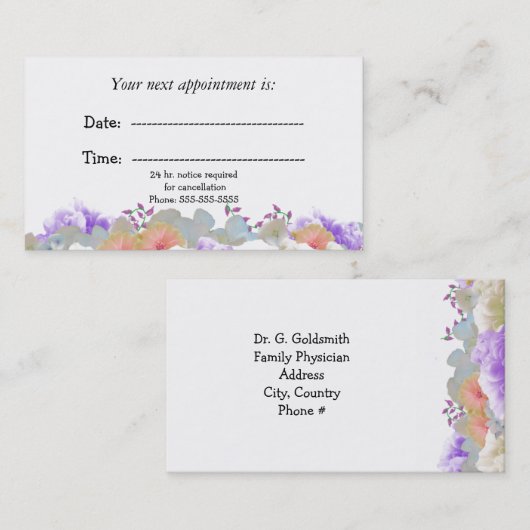 Minimale Floral Medical Appointkaart Afsprakenkaartje (Voorkant / Achterkant)