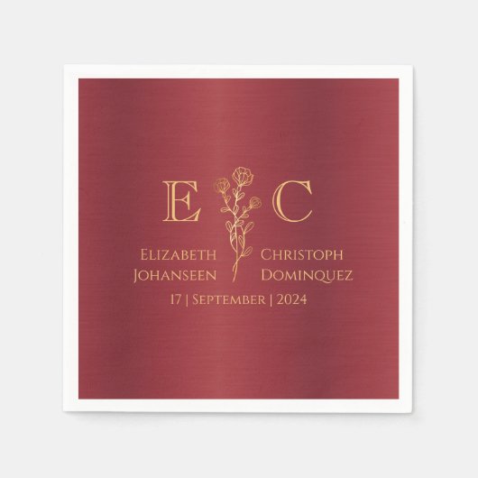 Minimale Floral Monogrammed Metaal Rood Goud Bruil Servet (Voorkant)