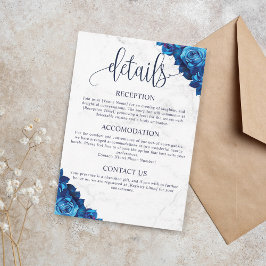 Minimale Floral Navy Blauw Marmer Bruiloft Details Informatiekaartje