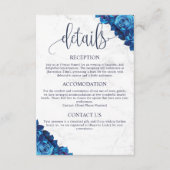 Minimale Floral Navy Blauw Marmer Bruiloft Details Informatiekaartje (Voorkant)
