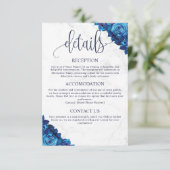 Minimale Floral Navy Blauw Marmer Bruiloft Details Informatiekaartje (Staand voorkant)