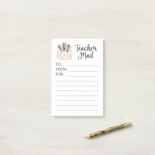 Minimale Floral Teacher Mail Post-it® Notes (Op bureau)