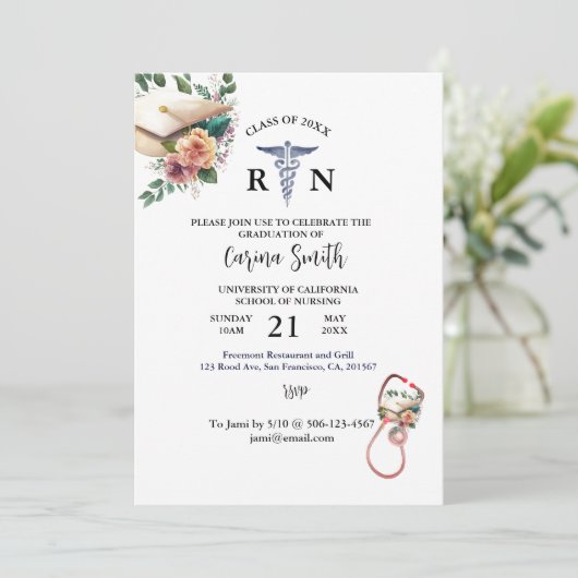 Minimale Floral van gepersonaliseerd Afstuderen vo Kaart (Staand voorkant)