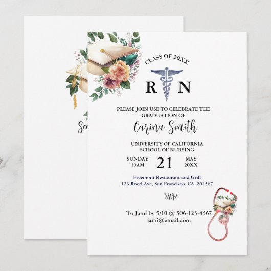 Minimale Floral van gepersonaliseerd Afstuderen vo Kaart (Voorkant / Achterkant)