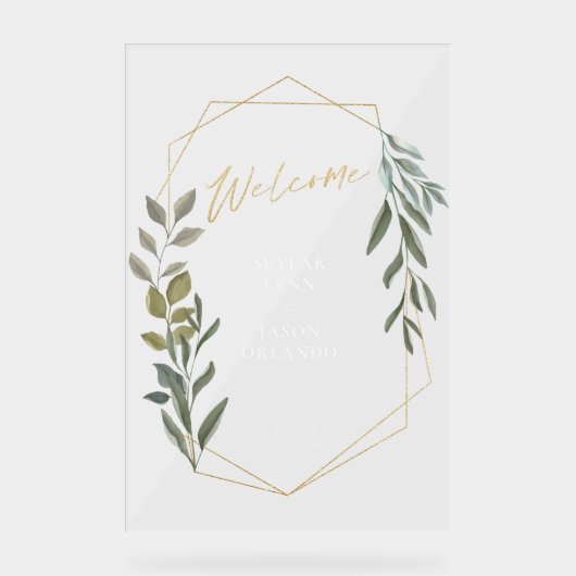 Minimale Foliage en Gold Geometric Terrarium Welko Acryl Bord (Voorkant)