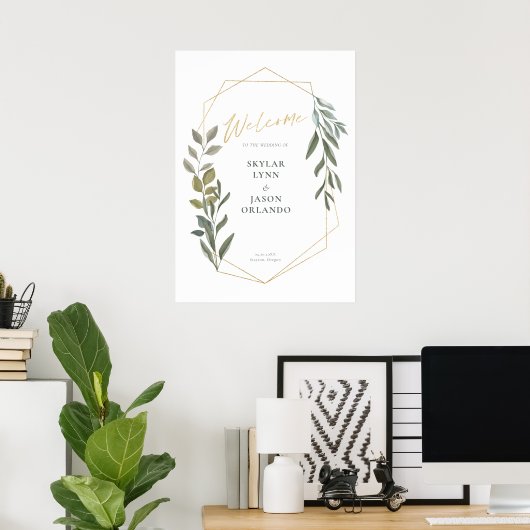 Minimale Foliage en Gold Geometric Terrarium Welko Poster (Thuiskantoor)