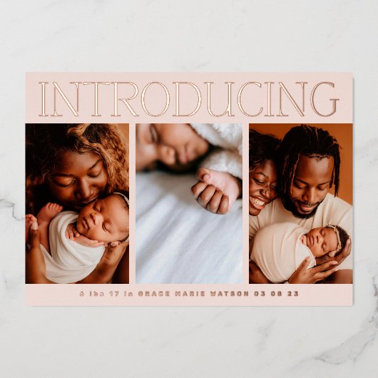 minimale folie fotocollage baby geboorte bekendmak folie uitnodiging (Voorkant)