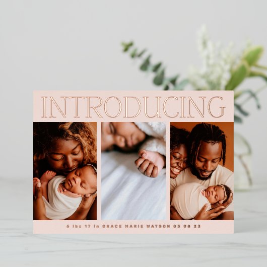 minimale folie fotocollage baby geboorte bekendmak folie uitnodiging (Staand Voorkant)