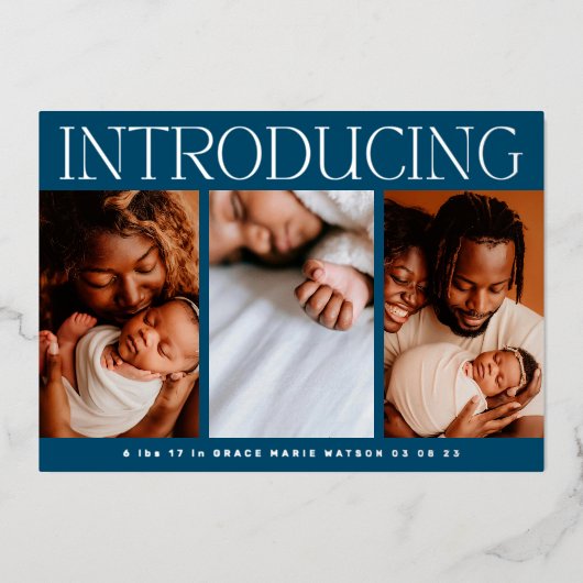 minimale folie fotocollage baby geboorte bekendmak folie uitnodiging (Voorkant)